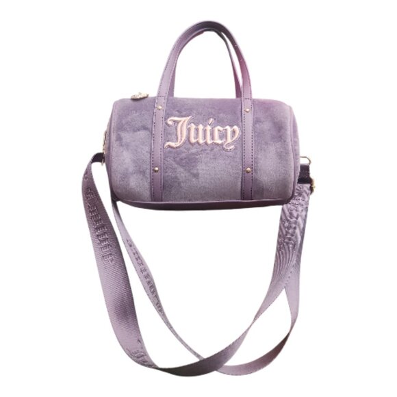 JUICY COUTURE NWT Mini Velour Barrel Bag XBODY Guitar Strap Dusty Violet - Picture 5 of 9